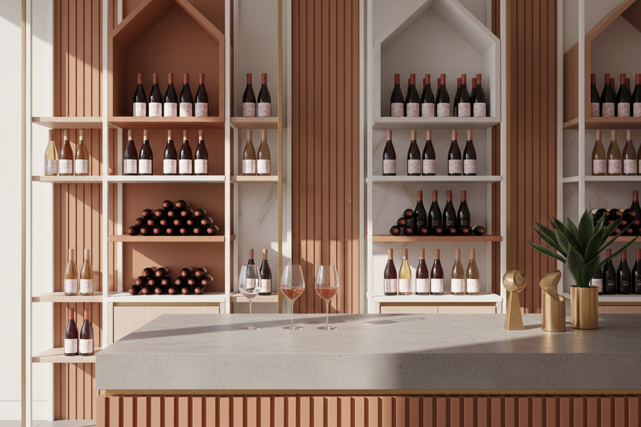a feminine wine retail photo that feels modern and strong 